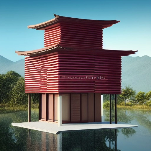 07636-1414778074-tower valerio olgiati dark red  vertical reflective windows in japanese contemporanean style ubicated in an asian landscape of r.webp